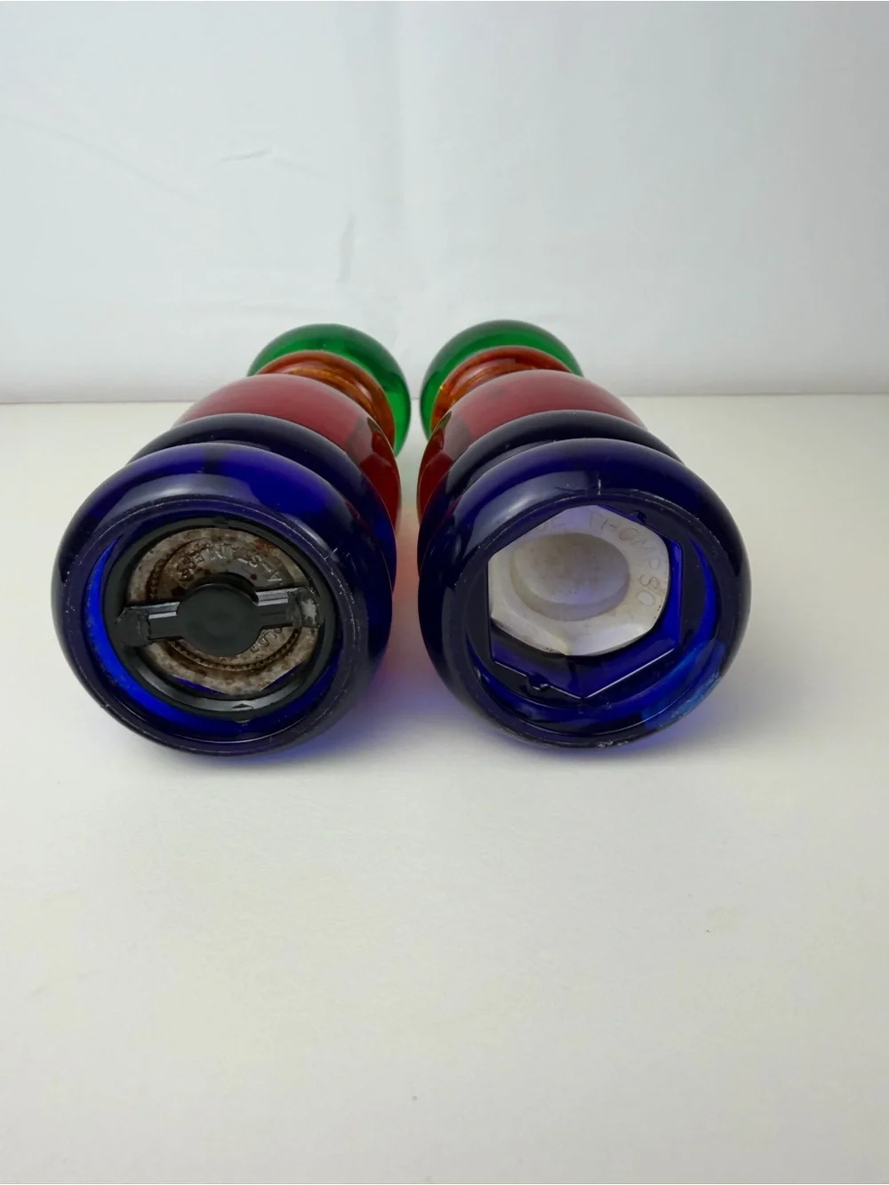 Vintage Olde Thompson Sunset Fiesta Salt Pepper Mill Set Lucite Colorblock